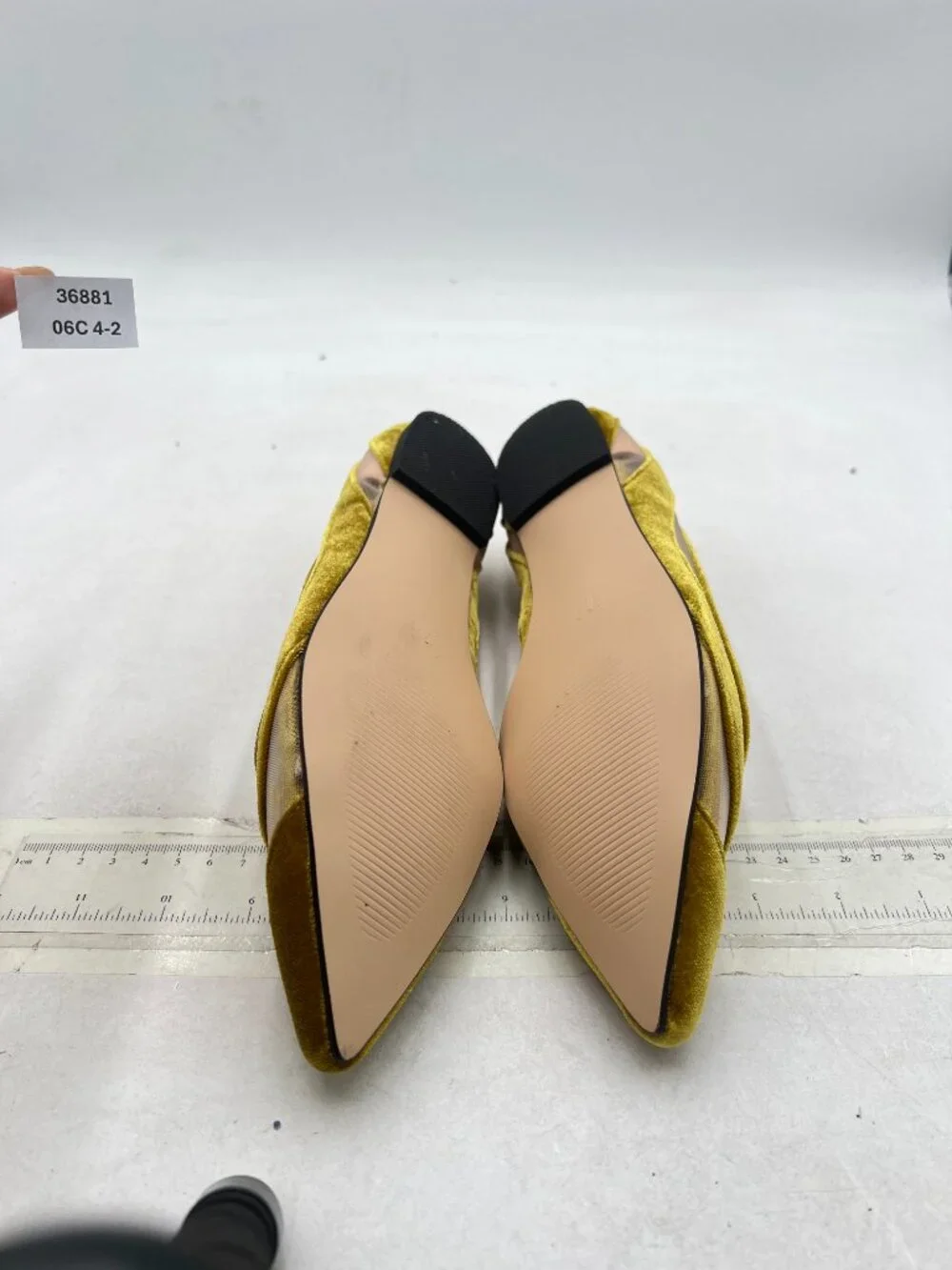 Pointed Velvet Striped Ballet Flat in Gold